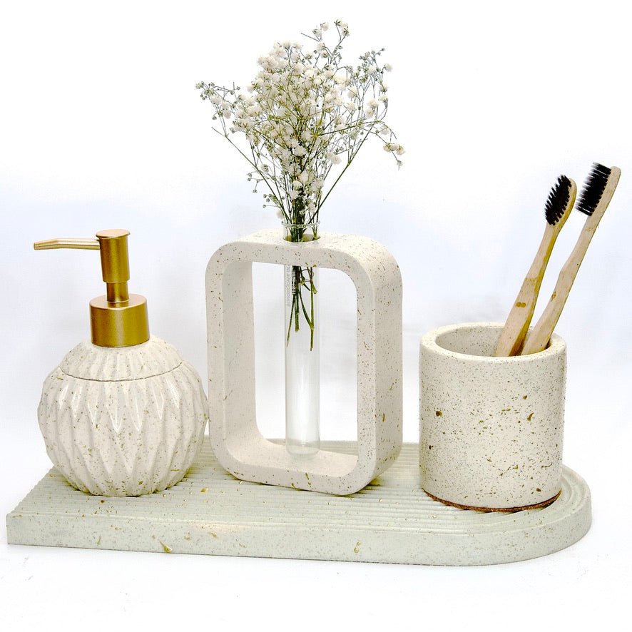 Finch Bathroom Set in Moon Light, handcrafted bathroom accessories set