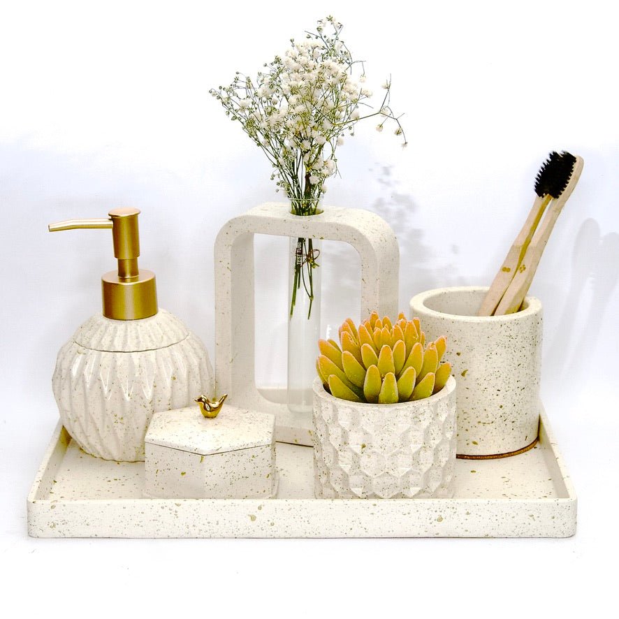 Fiona Bathroom Set in Moon Light, handcrafted bathroom accessories set
