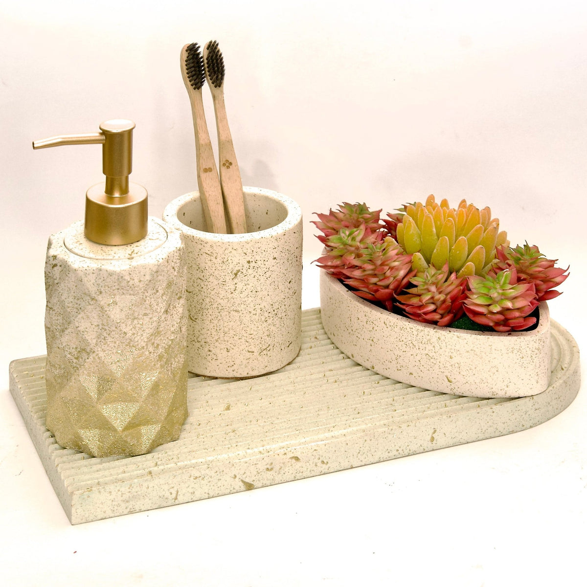 Florence Bathroom Set in Moon Light, handcrafted bathroom accessories set