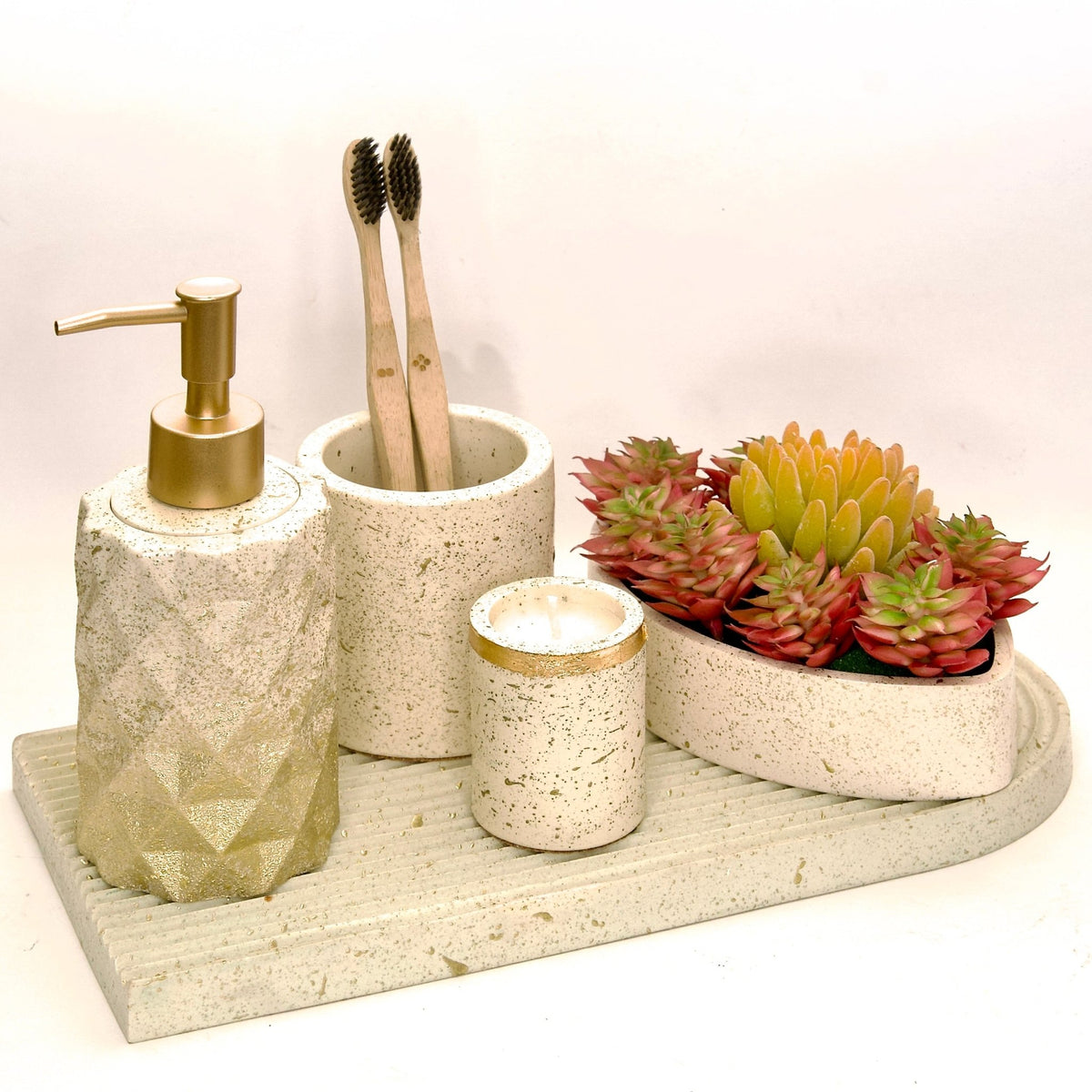 Florence Bathroom Set in Moon Light, handcrafted bathroom accessories set