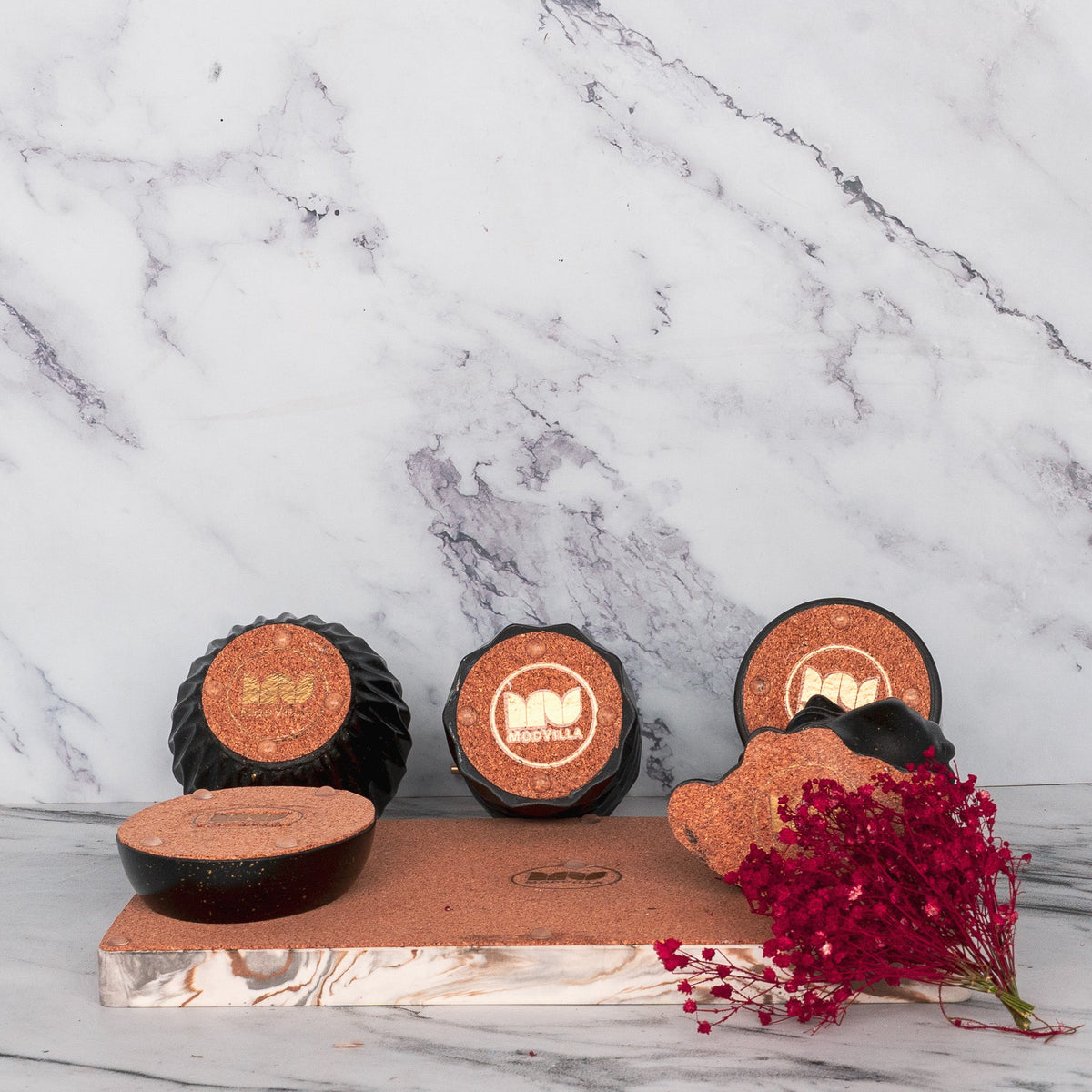 Freida Bathroom Set in Charcoal Black, handcrafted bathroom accessories set