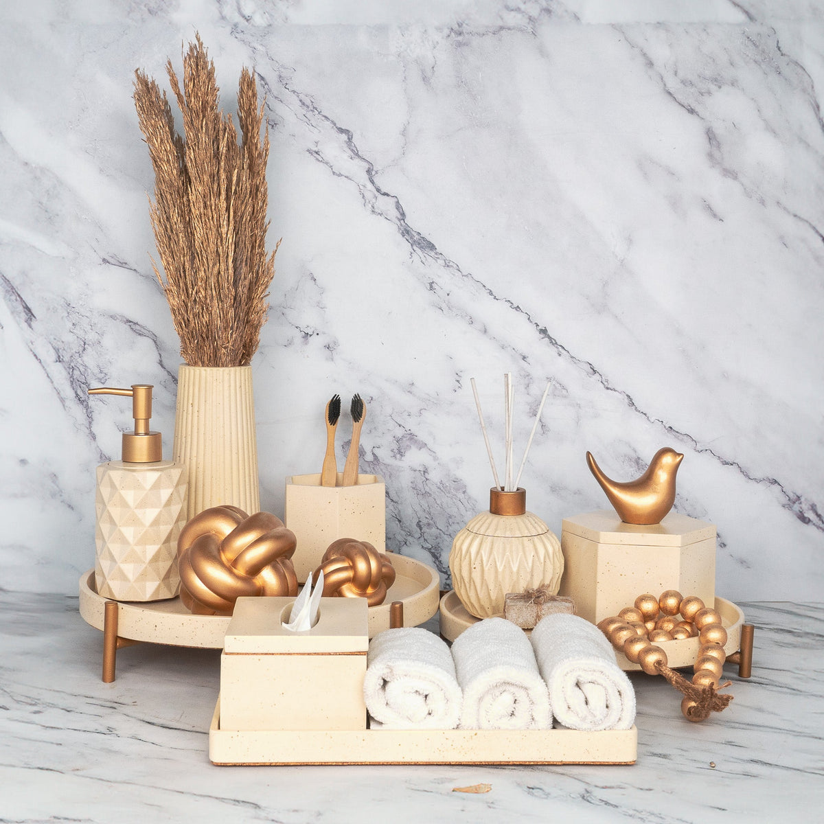 Glorious Bathroom Set in Harvest Cream, handcrafted bathroom accessories set