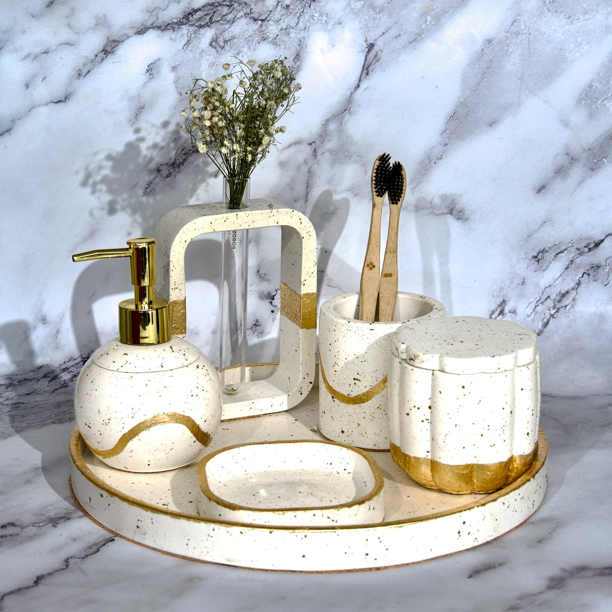 Glow Bathroom Set in Moon Light, handcrafted bathroom accessories set