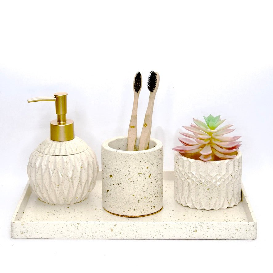 Grace Bathroom Set in Moon Light, handcrafted bathroom accessories set