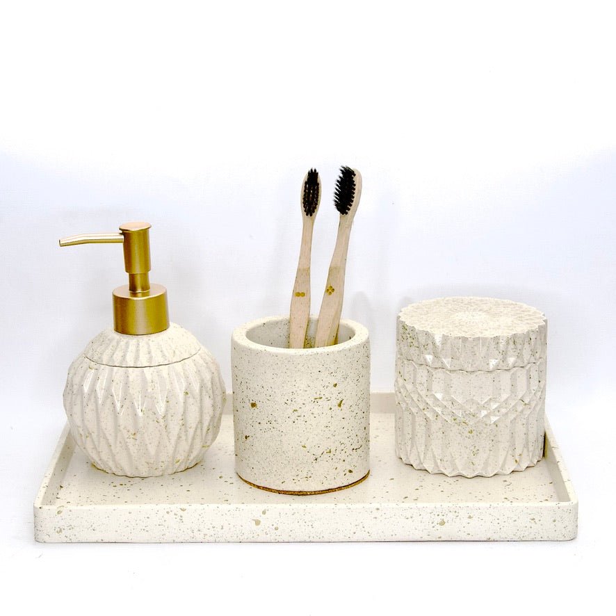 Grant Bathroom Set in Moon Light, handcrafted bathroom accessories set