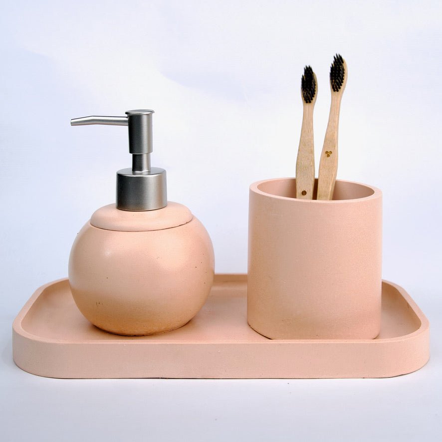 Haven Bathroom Set in Sunset Glow, handcrafted bathroom accessories set