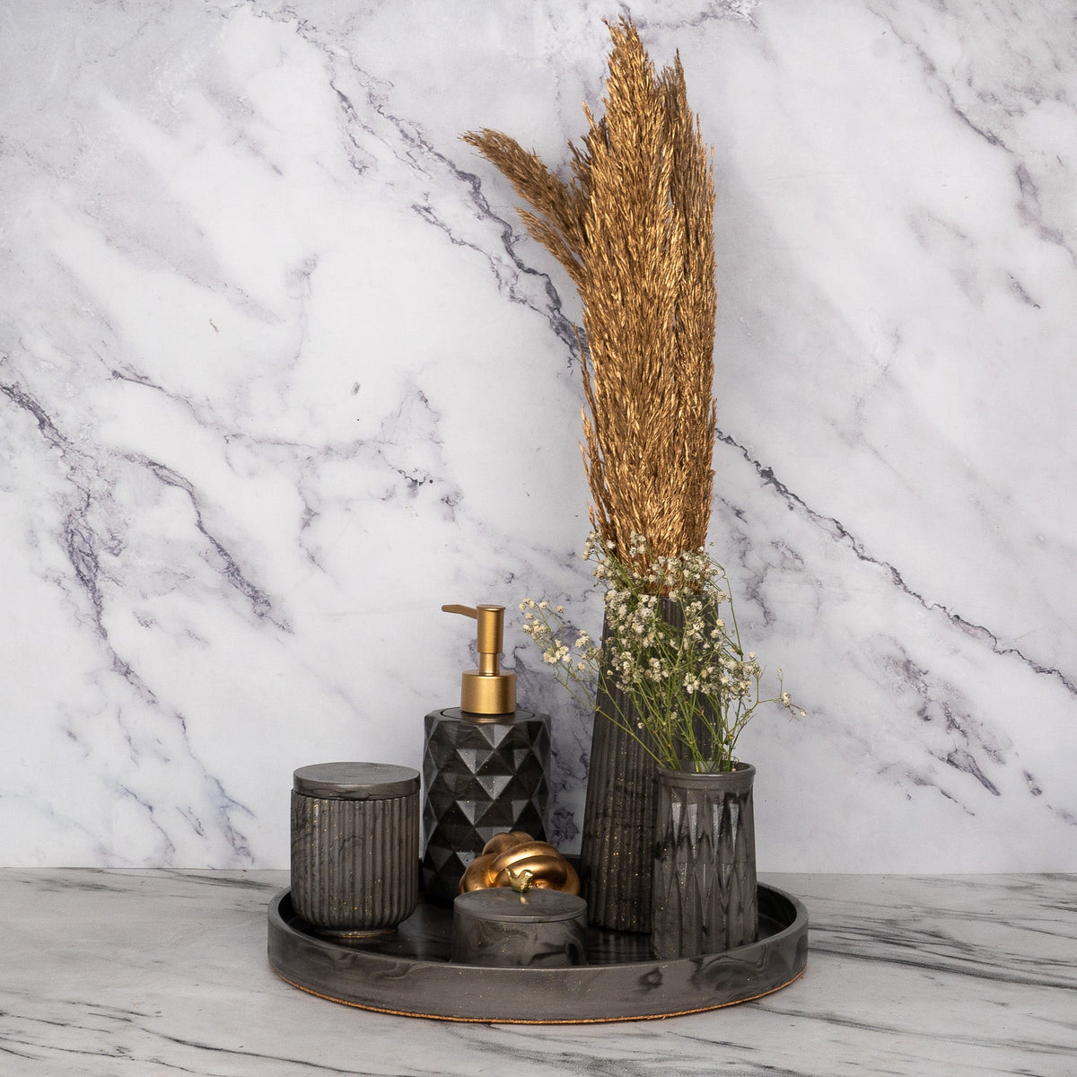Jubilee Bathroom Set in Burnished Grey, handcrafted bathroom accessories set