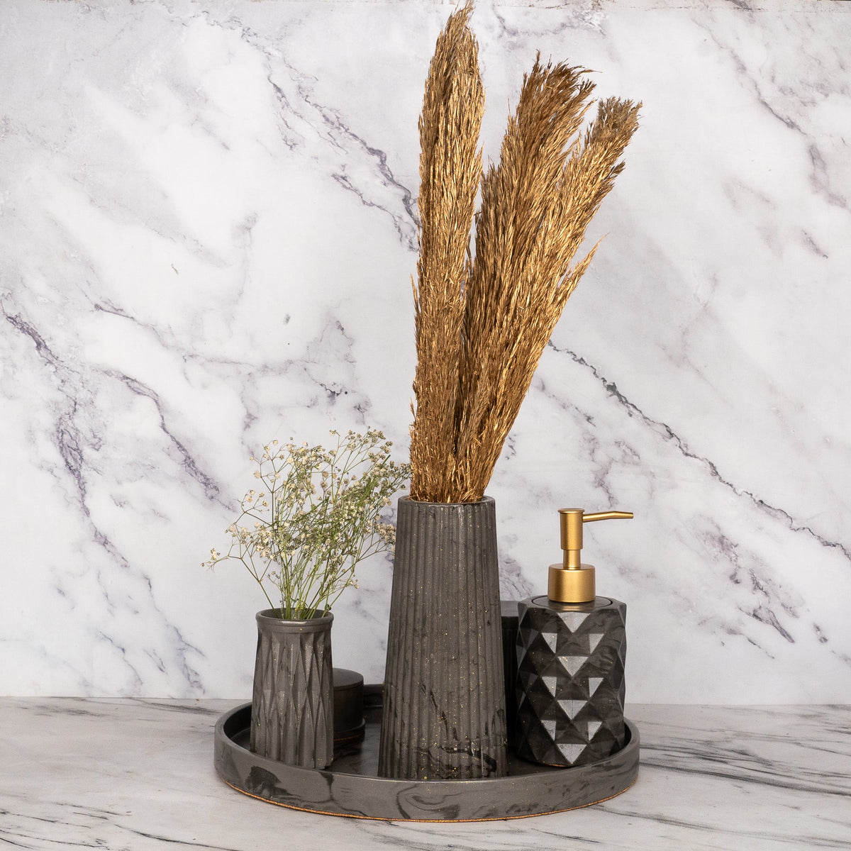 Jubilee Bathroom Set in Burnished Grey, handcrafted bathroom accessories set