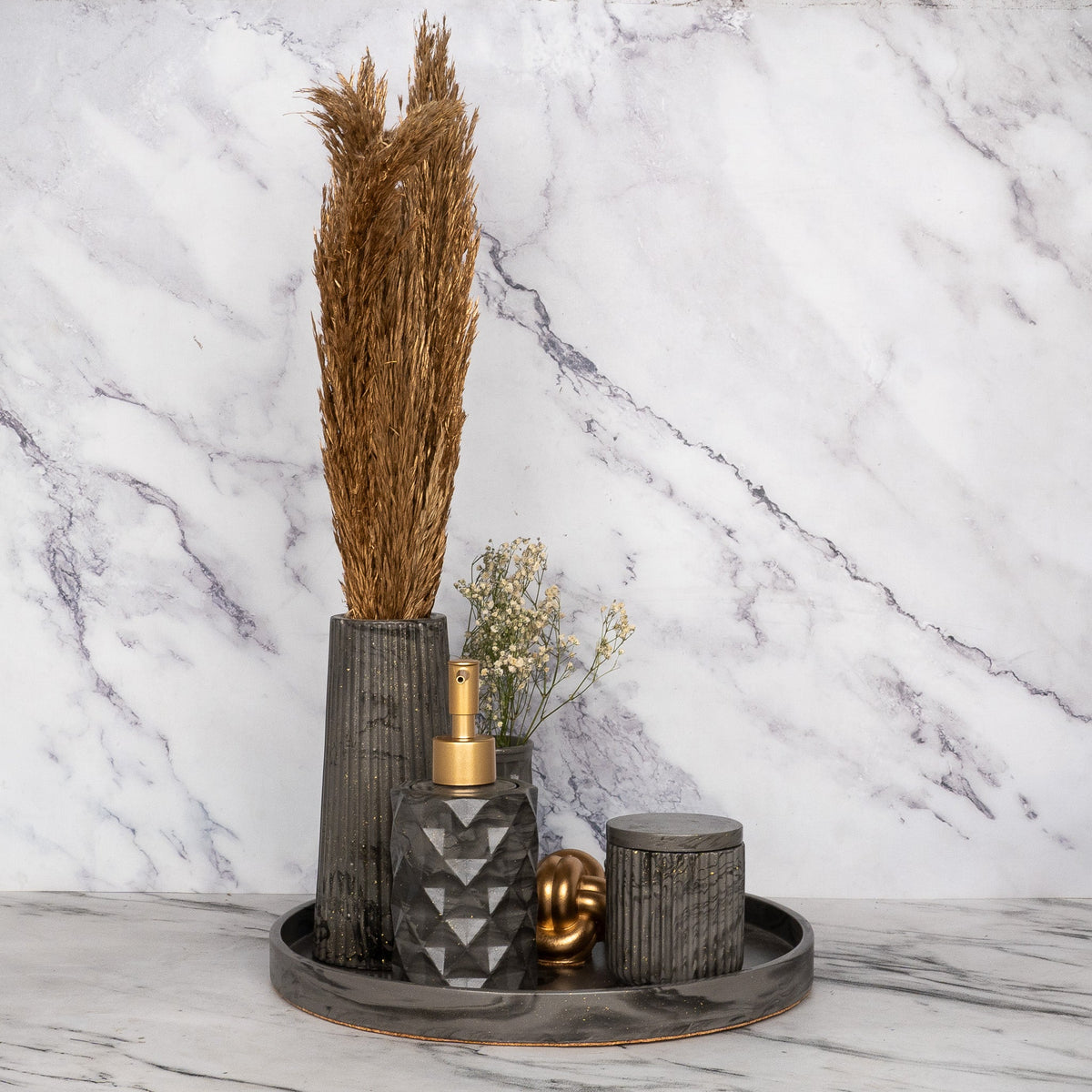 Jubilee Bathroom Set in Burnished Grey, handcrafted bathroom accessories set