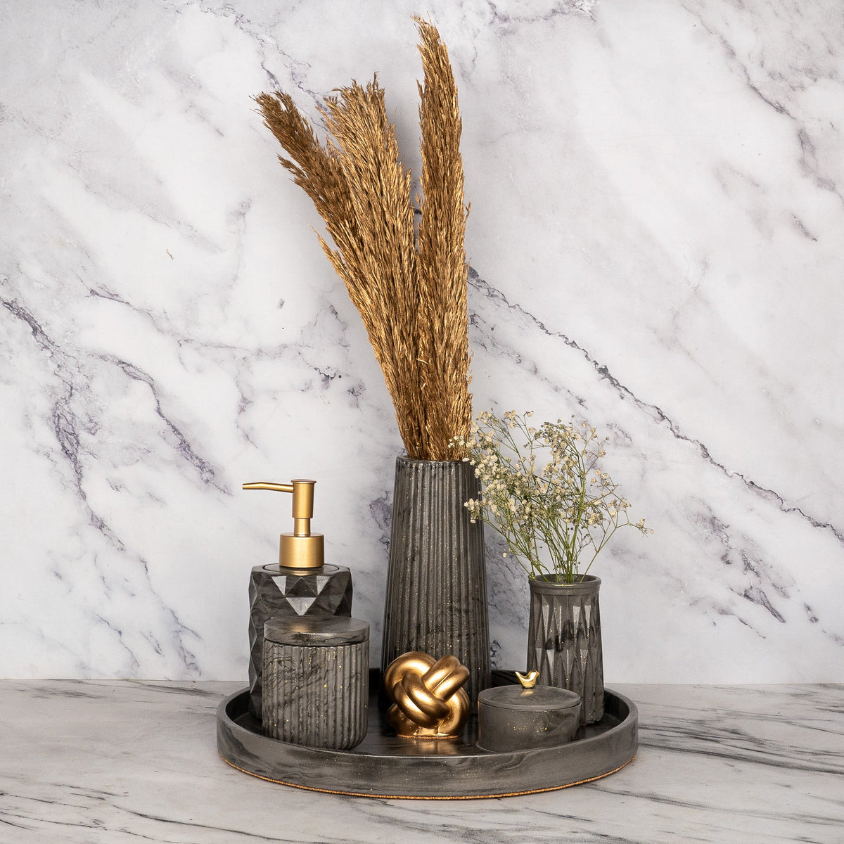 Jubilee Bathroom Set in Burnished Grey, handcrafted bathroom accessories set