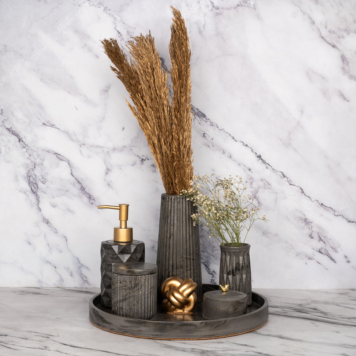 Jubilee Bathroom Set in Burnished Grey, handcrafted bathroom accessories set