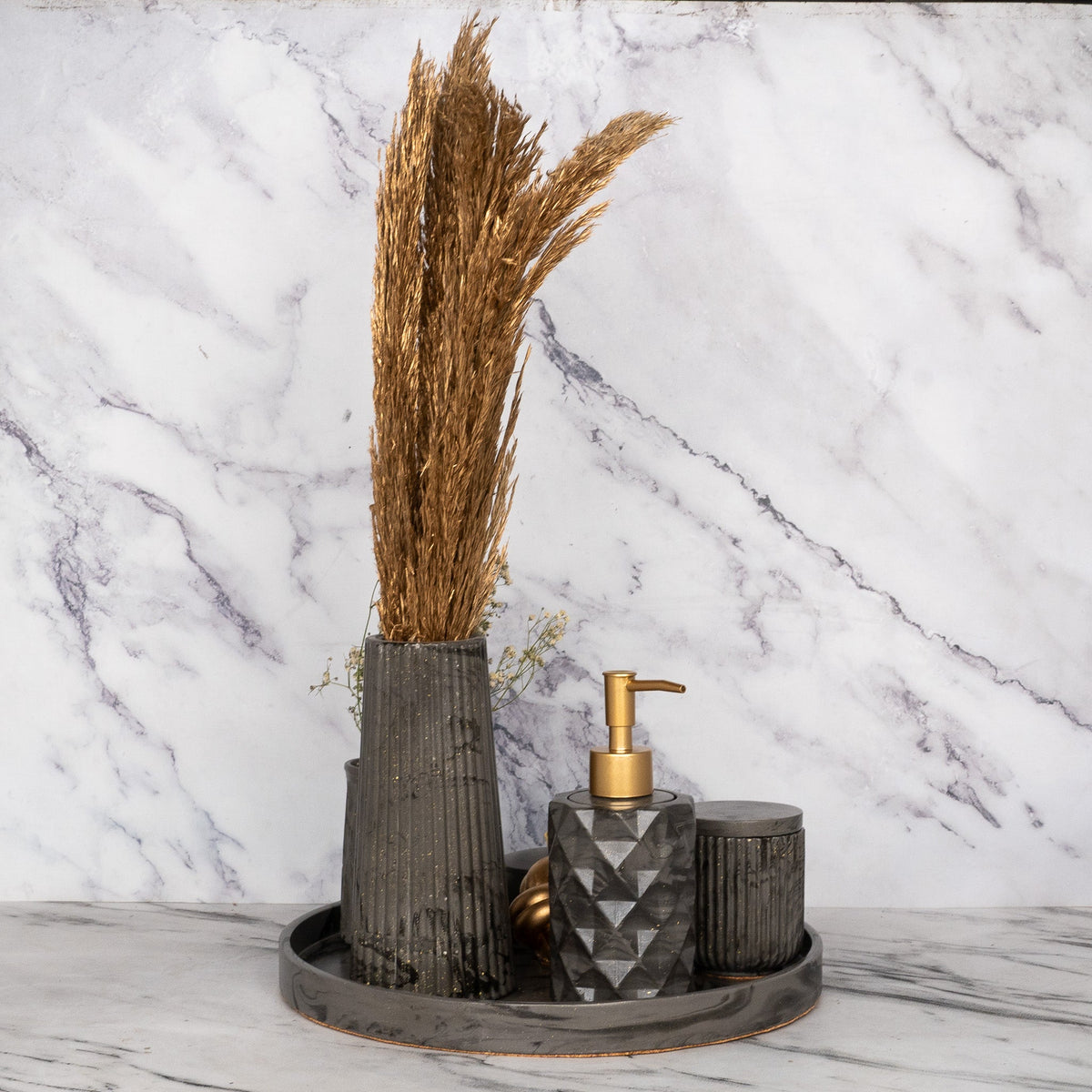 Jubilee Bathroom Set in Burnished Grey, handcrafted bathroom accessories set