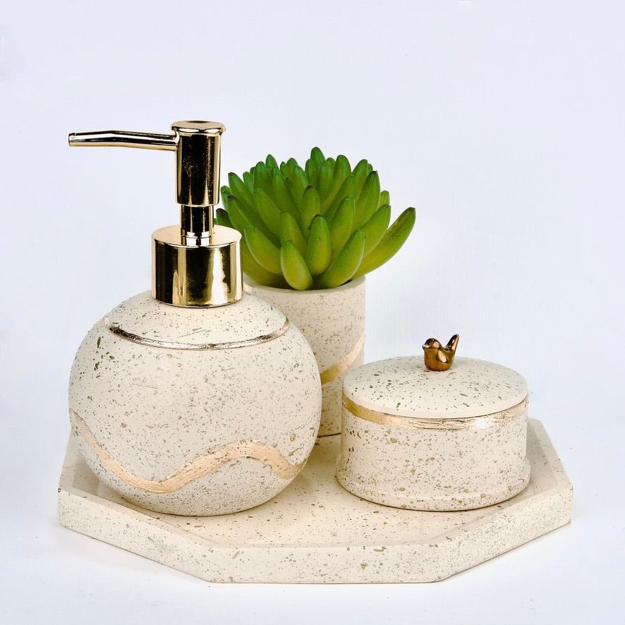 Lancer Bathroom Set in Moon Light, handcrafted bathroom accessories set