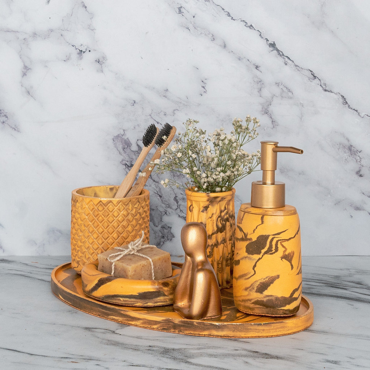 Lava Bathroom Set in Warm Stone, handcrafted bathroom accessories set