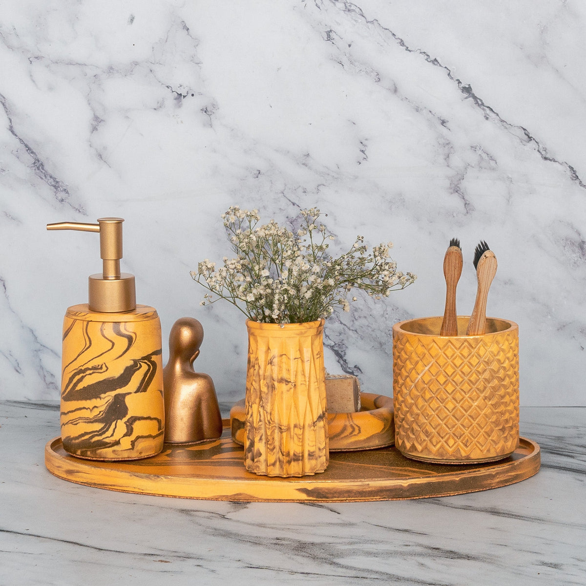 Lava Bathroom Set in Warm Stone, handcrafted bathroom accessories set
