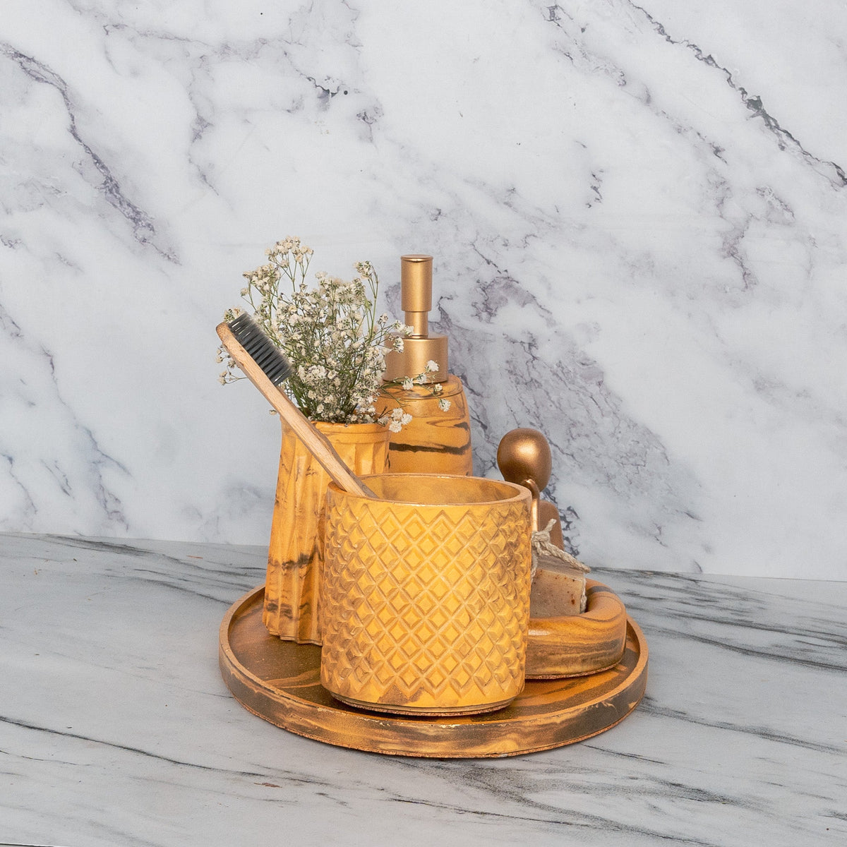Lava Bathroom Set in Warm Stone, handcrafted bathroom accessories set