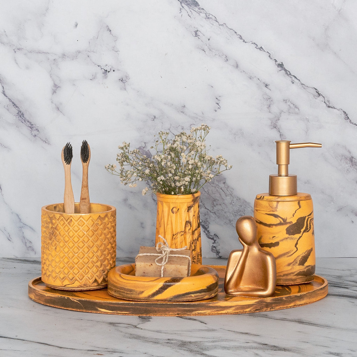 Lava Bathroom Set in Warm Stone, handcrafted bathroom accessories set