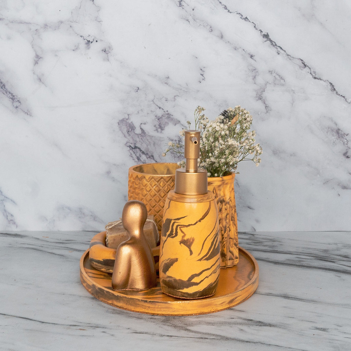 Lava Bathroom Set in Warm Stone, handcrafted bathroom accessories set