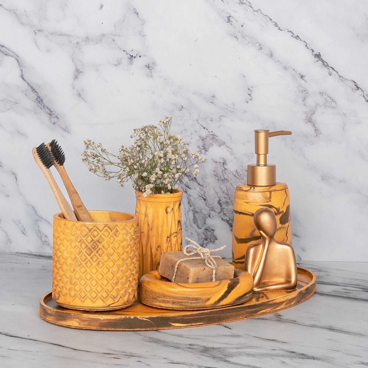 Lava Bathroom Set in Warm Stone, handcrafted bathroom accessories set
