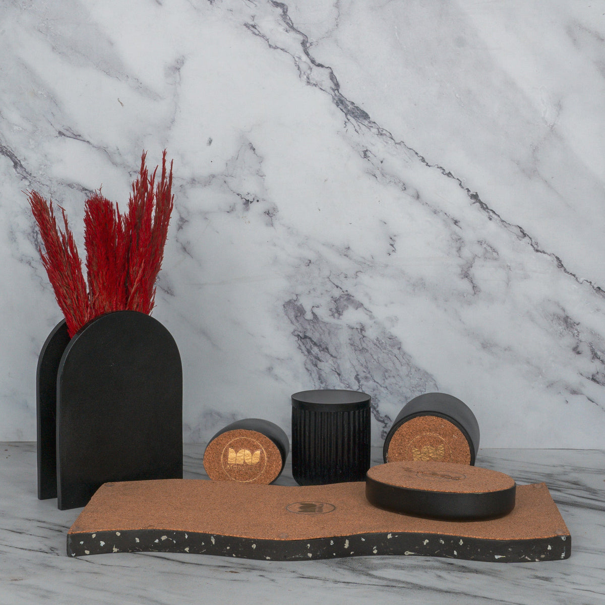 Lawrence Bathroom Set in Charcoal Black, handcrafted bathroom accessories set