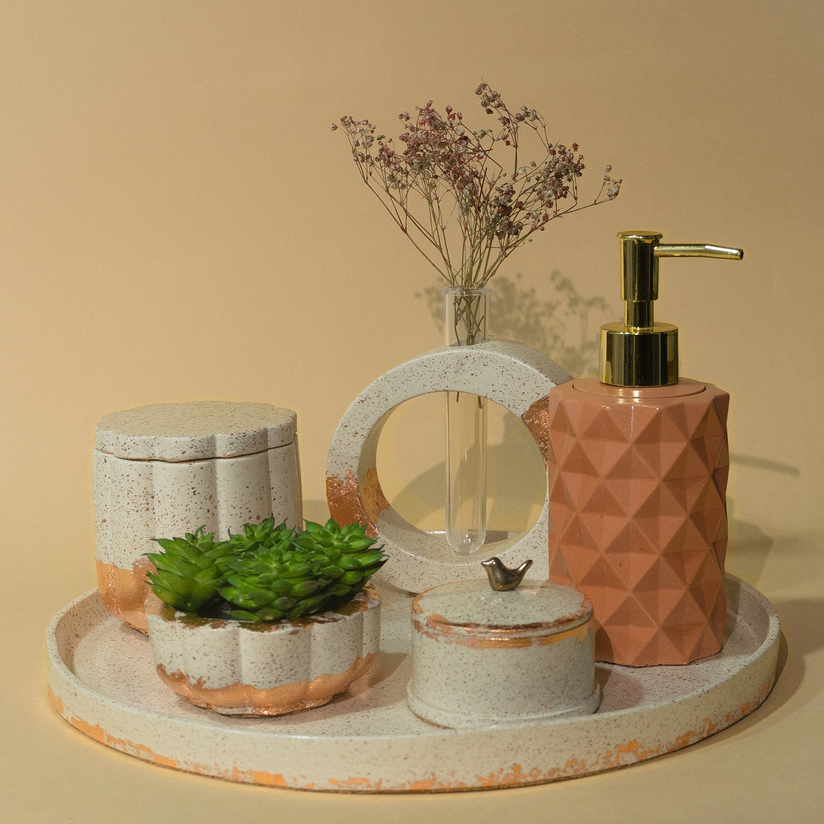 Tangerine Love Bathroom Set in Moon Light, handcrafted bathroom accessories set