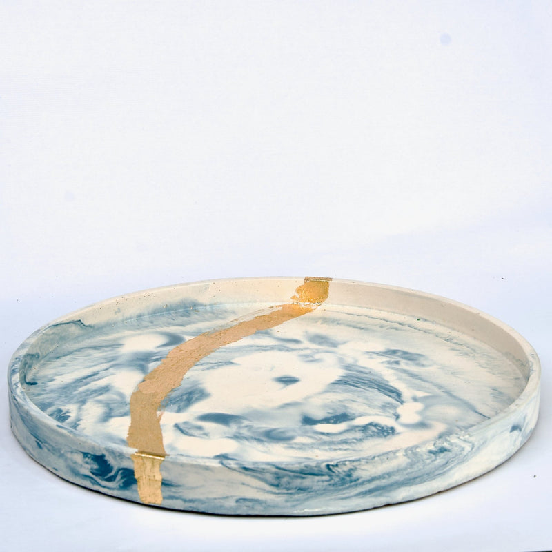 Luxurious Tabletop Arrangement - Light Blue Marbling with Gold Luxe Effect - ModVilla