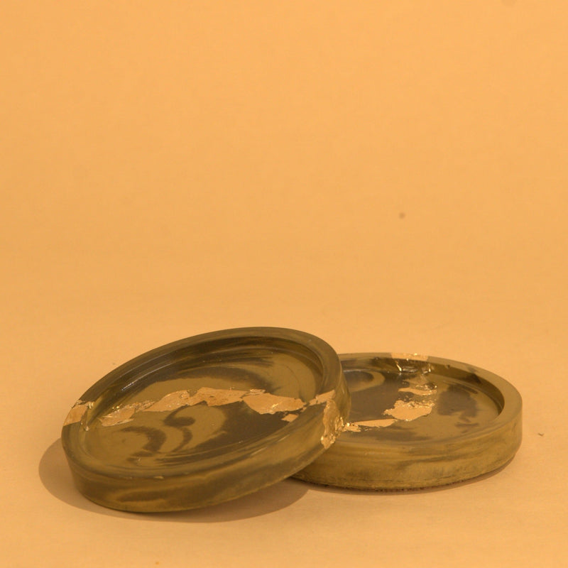 Luxurious Tabletop Arrangement - Olive and Brown Marbling with Gold Luxe Effect - ModVilla