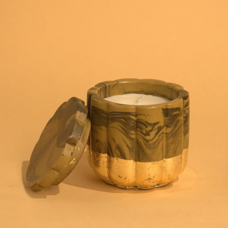 Luxurious Tabletop Arrangement - Olive and Brown Marbling with Gold Luxe Effect - ModVilla