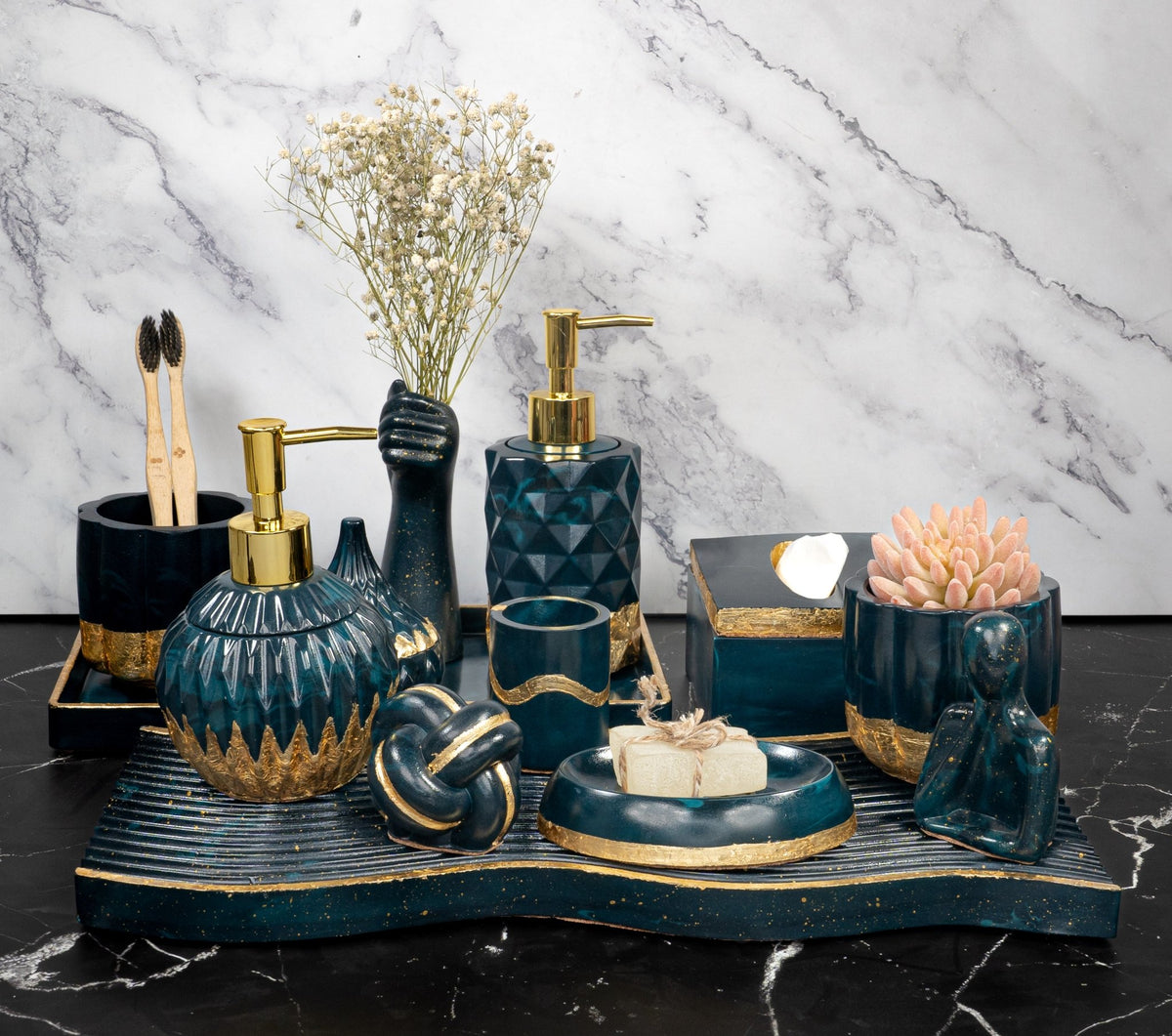 Majestic Bathroom Set in Nautical Depth, handcrafted bathroom accessories set