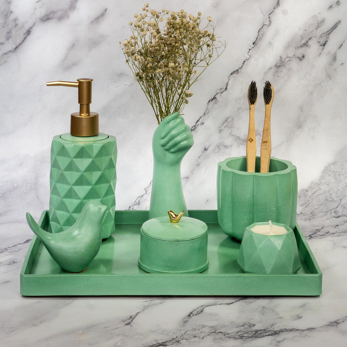 Meadow Bathroom Set in Lake View, handcrafted bathroom accessories set