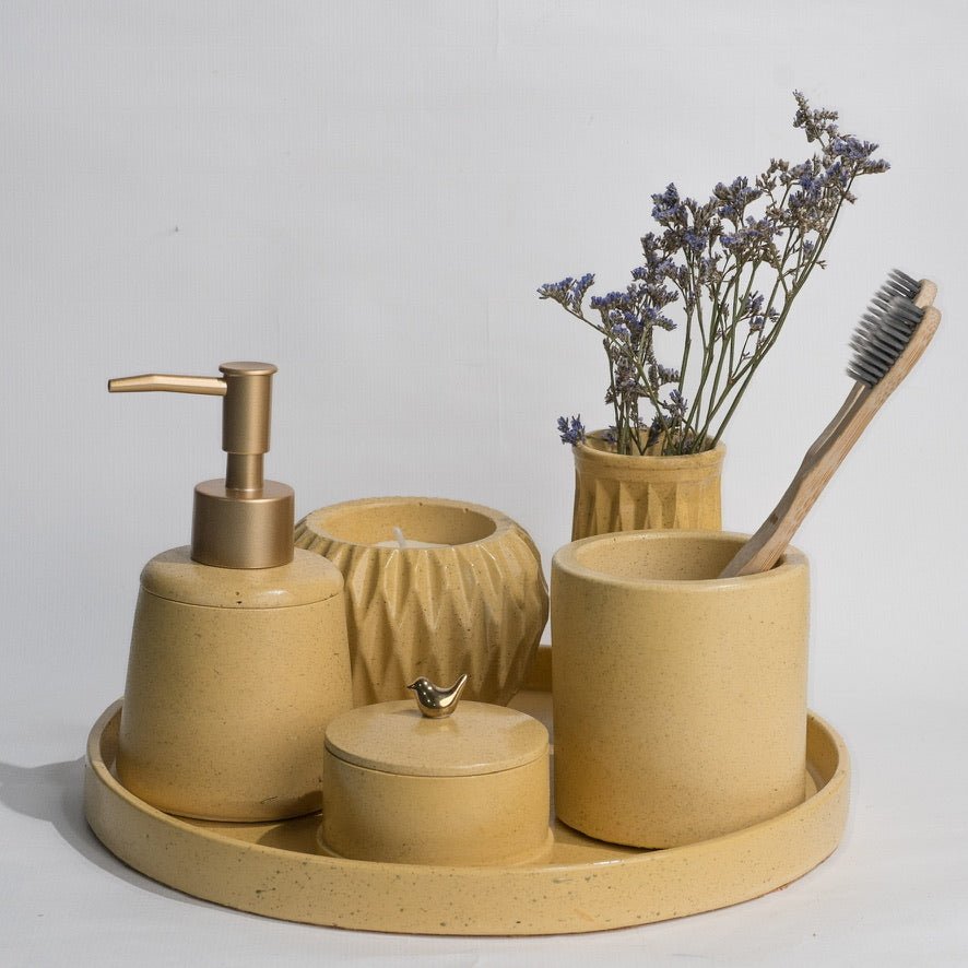 Meridian Bathroom Set in Harvest Cream, handcrafted bathroom accessories set