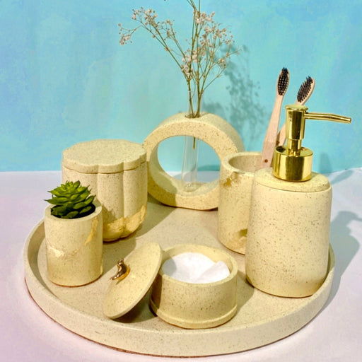 Milky Muse Bathroom Set in Harvest Cream, handcrafted bathroom accessories set
