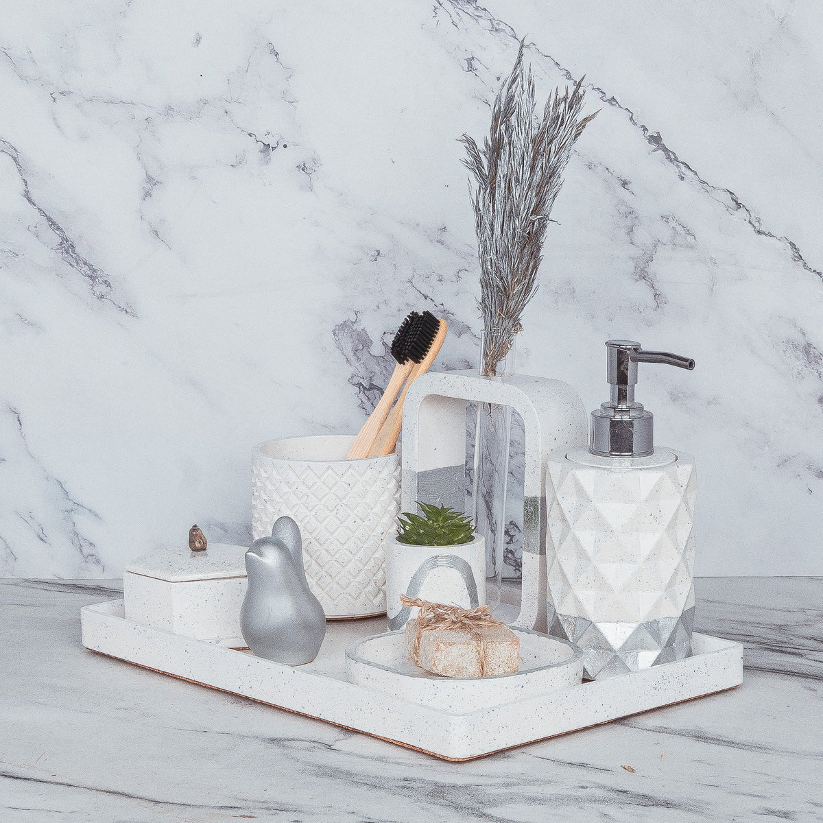 Mirage Bathroom Set in Moon Light, handcrafted bathroom accessories set
