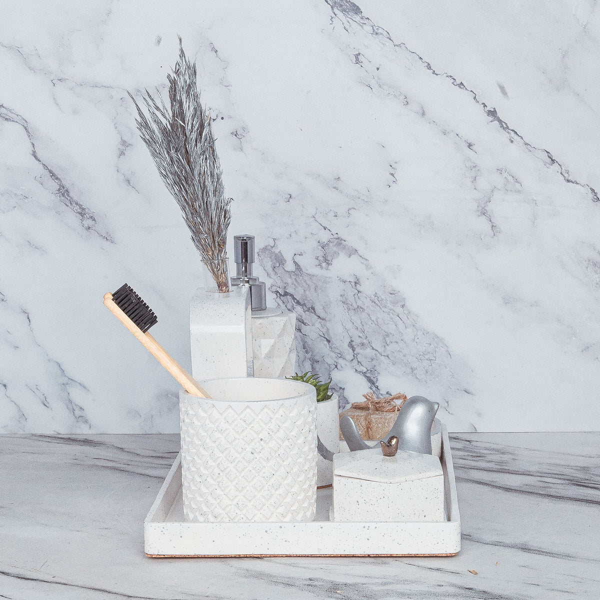 Mirage Bathroom Set in Moon Light, handcrafted bathroom accessories set