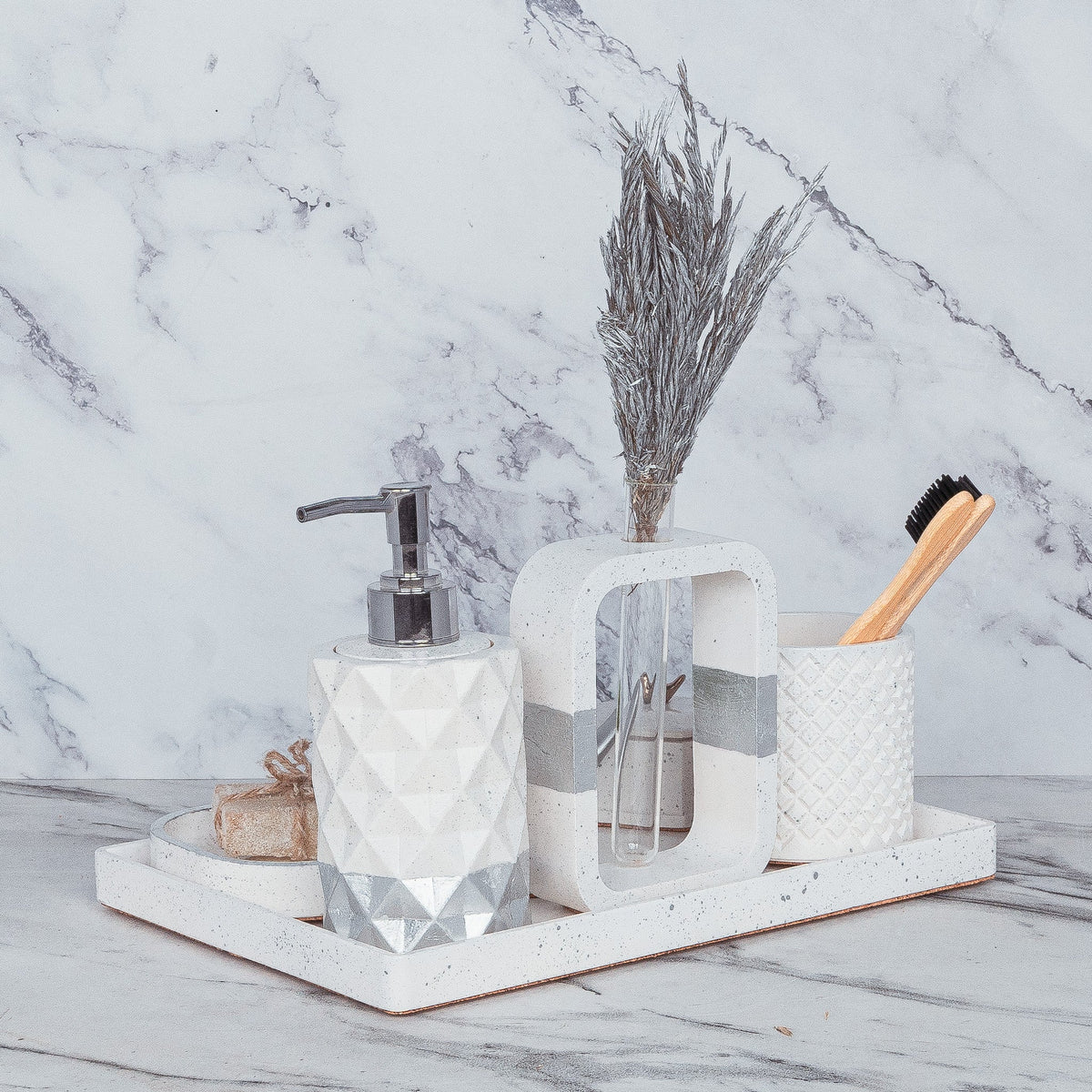Mirage Bathroom Set in Moon Light, handcrafted bathroom accessories set