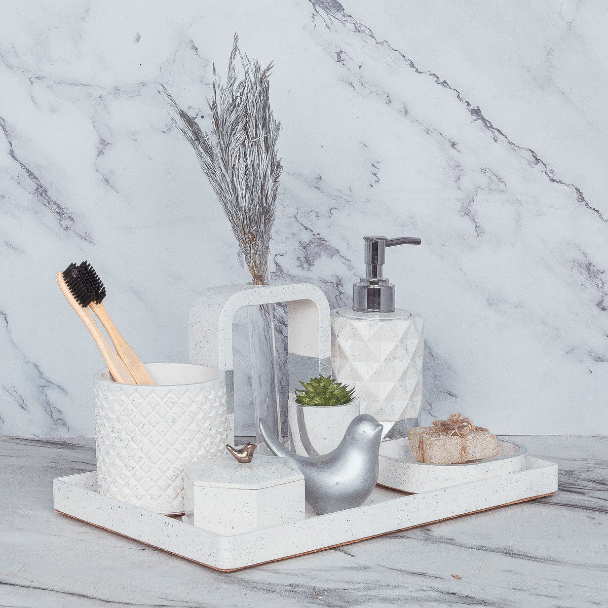 Mirage Bathroom Set in Moon Light, handcrafted bathroom accessories set