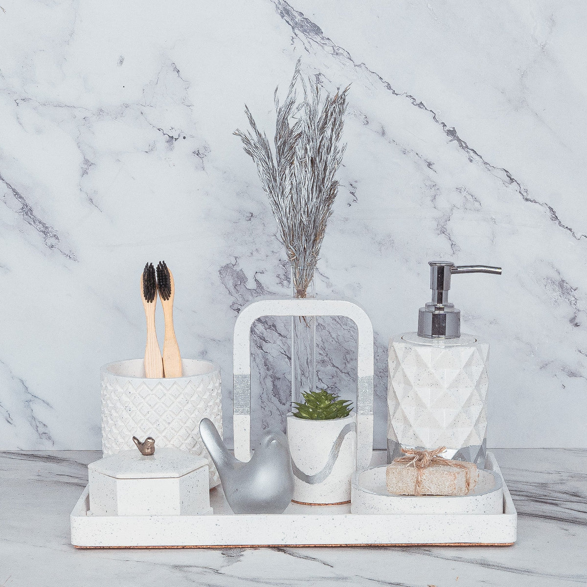 Mirage Bathroom Set in Moon Light, handcrafted bathroom accessories set