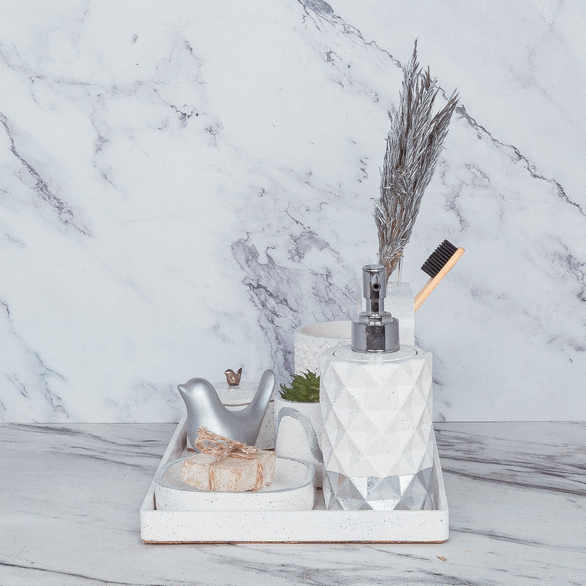 Mirage Bathroom Set in Moon Light, handcrafted bathroom accessories set