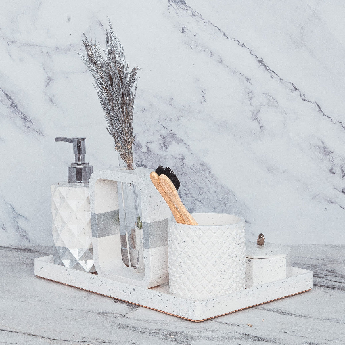 Mirage Bathroom Set in Moon Light, handcrafted bathroom accessories set