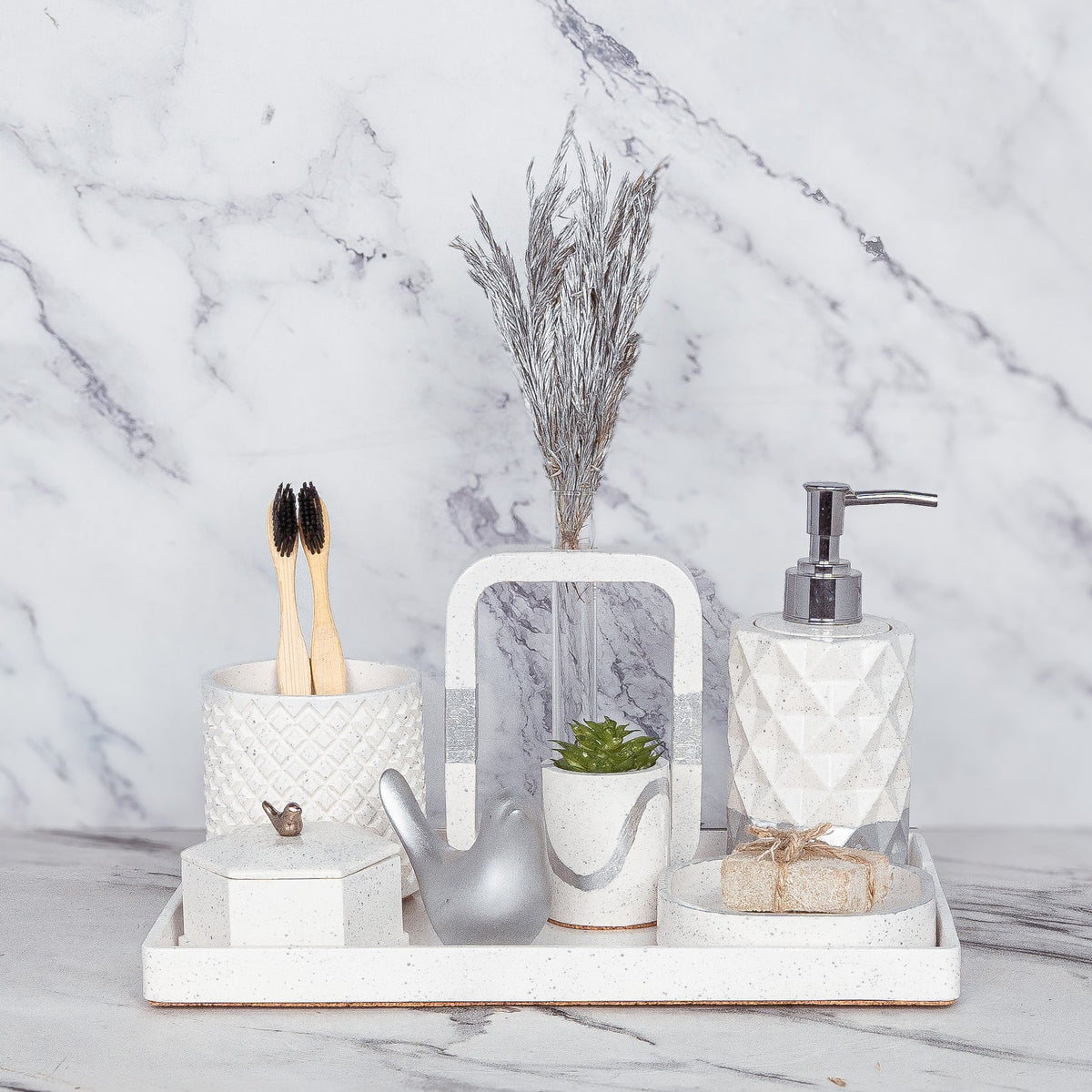 Mirage Bathroom Set in Moon Light, handcrafted bathroom accessories set