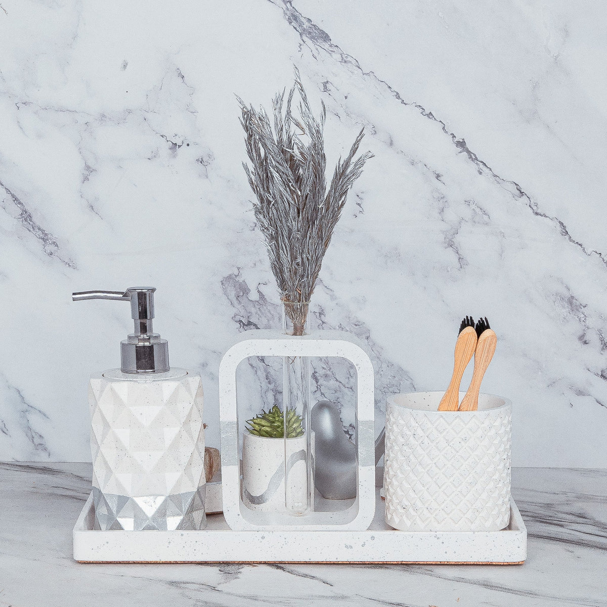 Mirage Bathroom Set in Moon Light, handcrafted bathroom accessories set