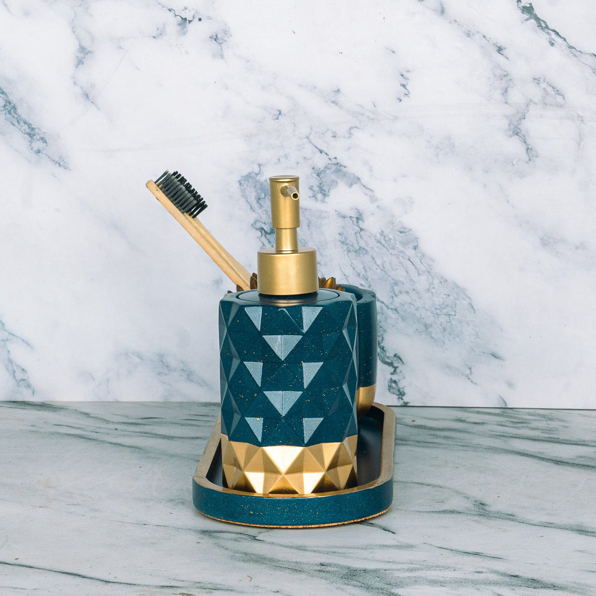 Monza Bathroom Set in Cool Lagoon, handcrafted bathroom accessories set