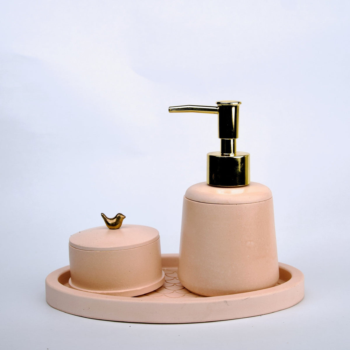 Musty Pink Bathroom Set in Sunset Glow, handcrafted bathroom accessories set