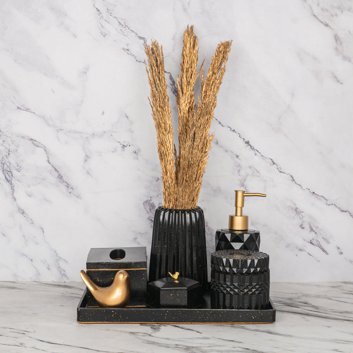 Nebula Bathroom Set in Charcoal Black, handcrafted bathroom accessories set