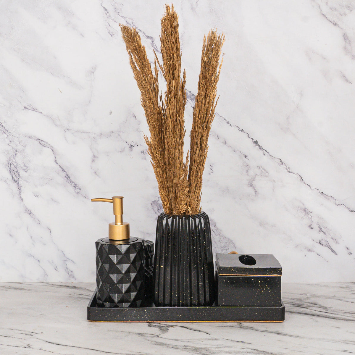 Nebula Bathroom Set in Charcoal Black, handcrafted bathroom accessories set