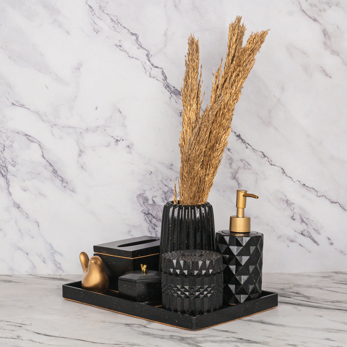 Nebula Bathroom Set in Charcoal Black, handcrafted bathroom accessories set