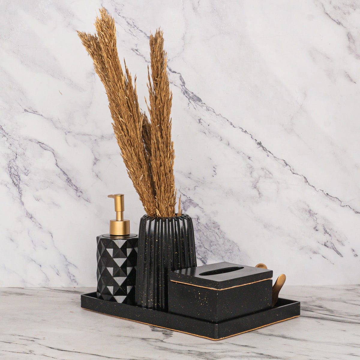Nebula Bathroom Set in Charcoal Black, handcrafted bathroom accessories set