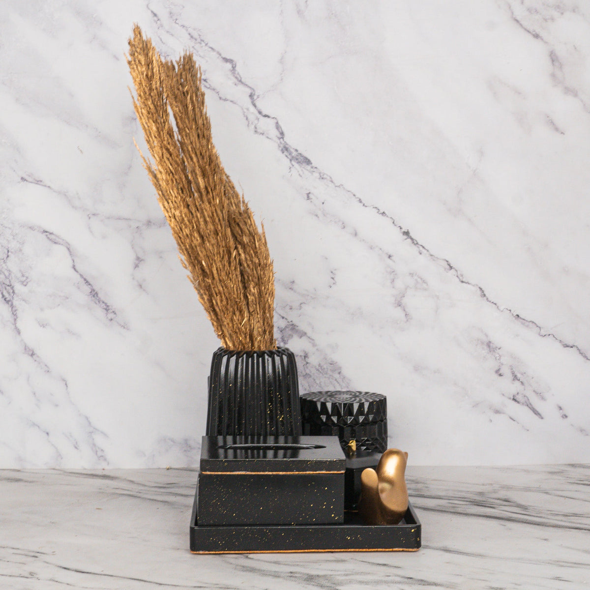 Nebula Bathroom Set in Charcoal Black, handcrafted bathroom accessories set