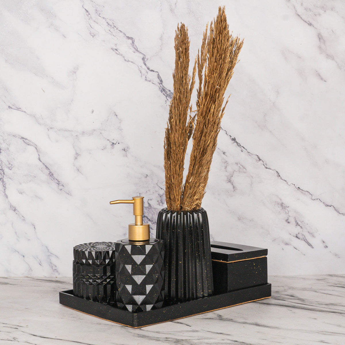 Nebula Bathroom Set in Charcoal Black, handcrafted bathroom accessories set