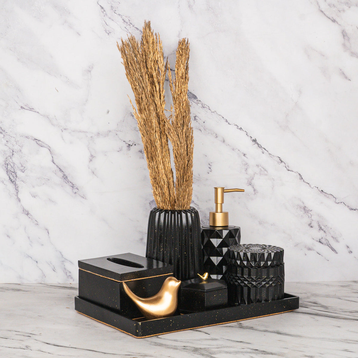 Nebula Bathroom Set in Charcoal Black, handcrafted bathroom accessories set
